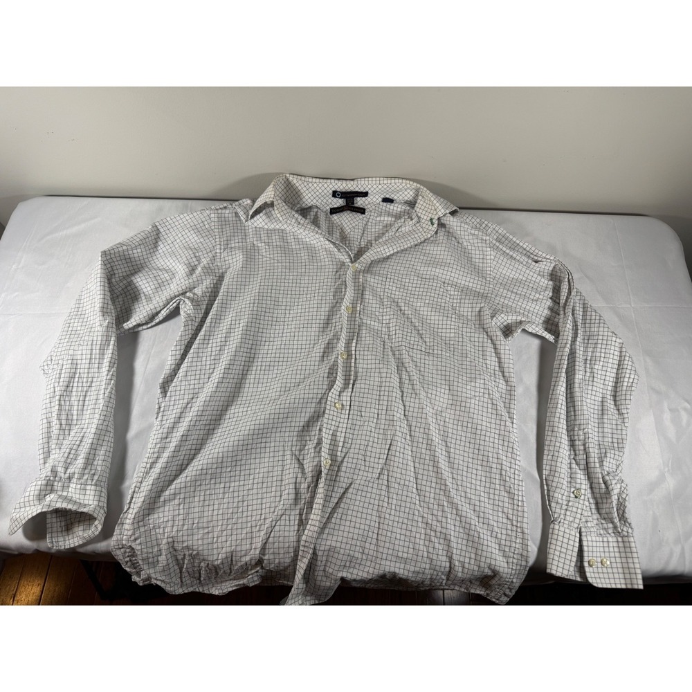 Tommy Hilfiger Mens Windowpane Check Button Down Shirt White Blue TLC Collar M